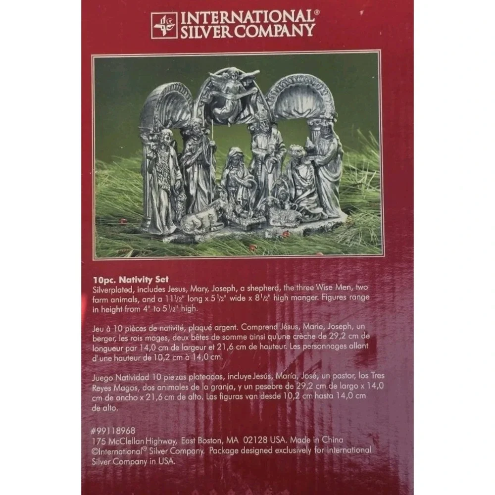 INTERNATIONAL SILVER COMPANY Silver Plated NATIVITY Christmas Decor 10 Piece Set